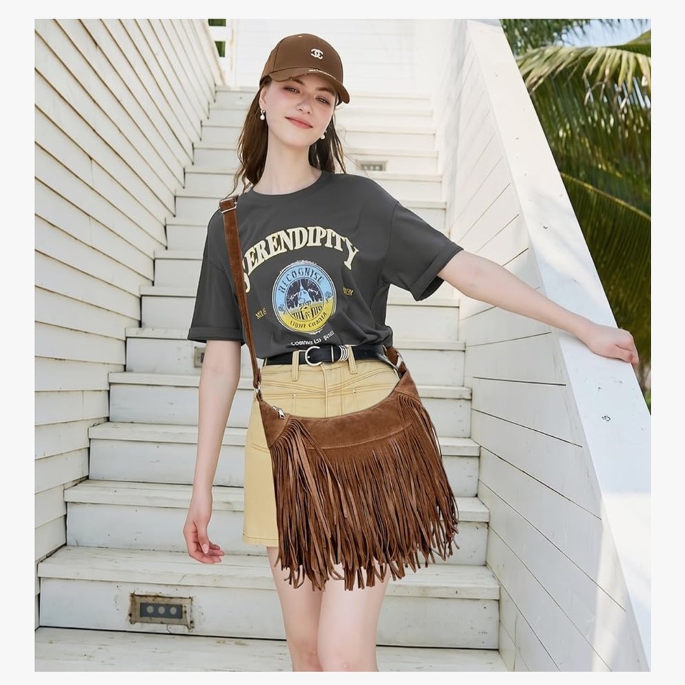 🆕 Fringe Hobo Bags for Women Vintage Suede Crossbody Bag - Picture 2 of 6